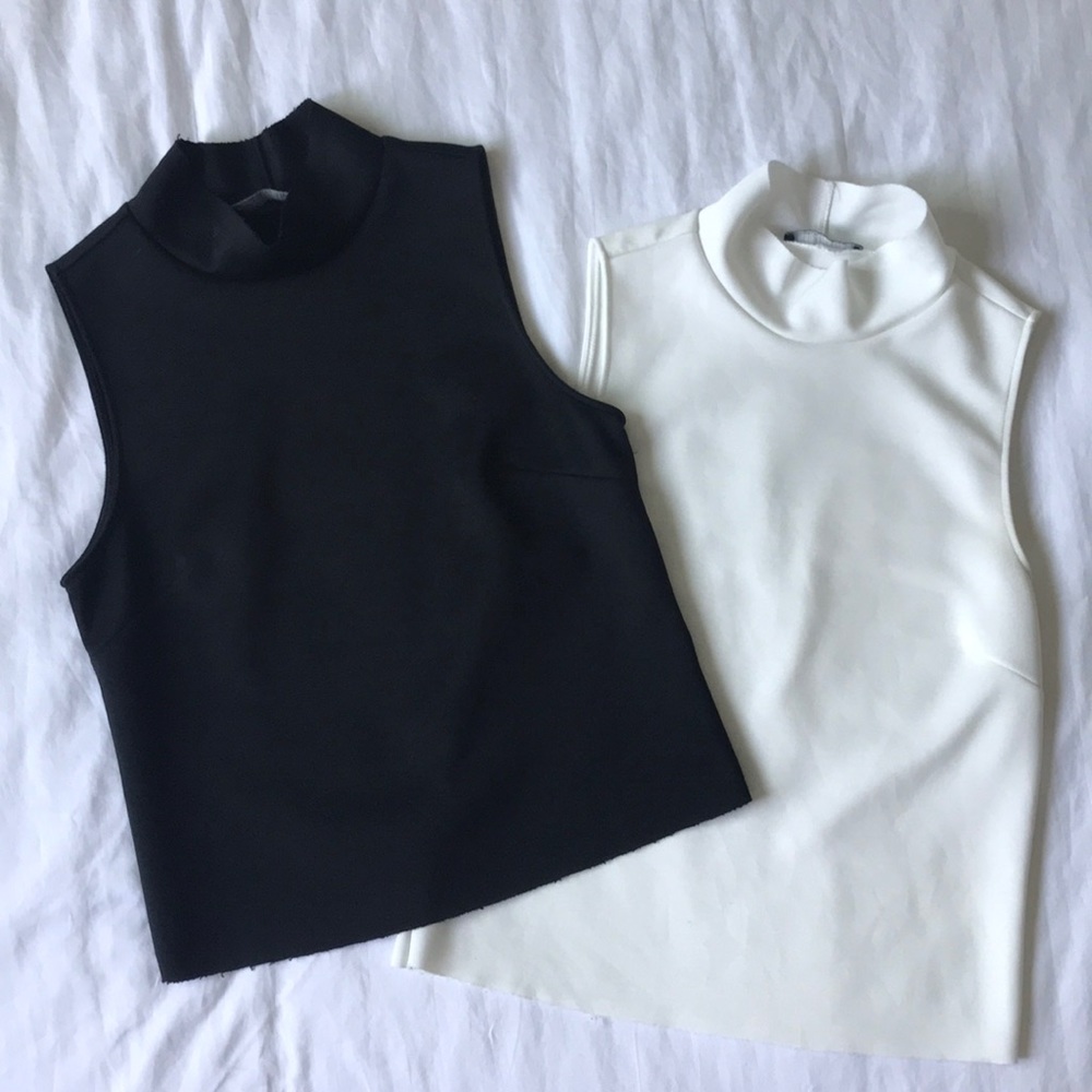 Zara Two Black & White Short Sleeve Turtle Necks